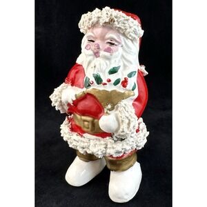 Santa Claus Figurine Spaghetti Trim Mid Century Christmas Vintage Japan Retro